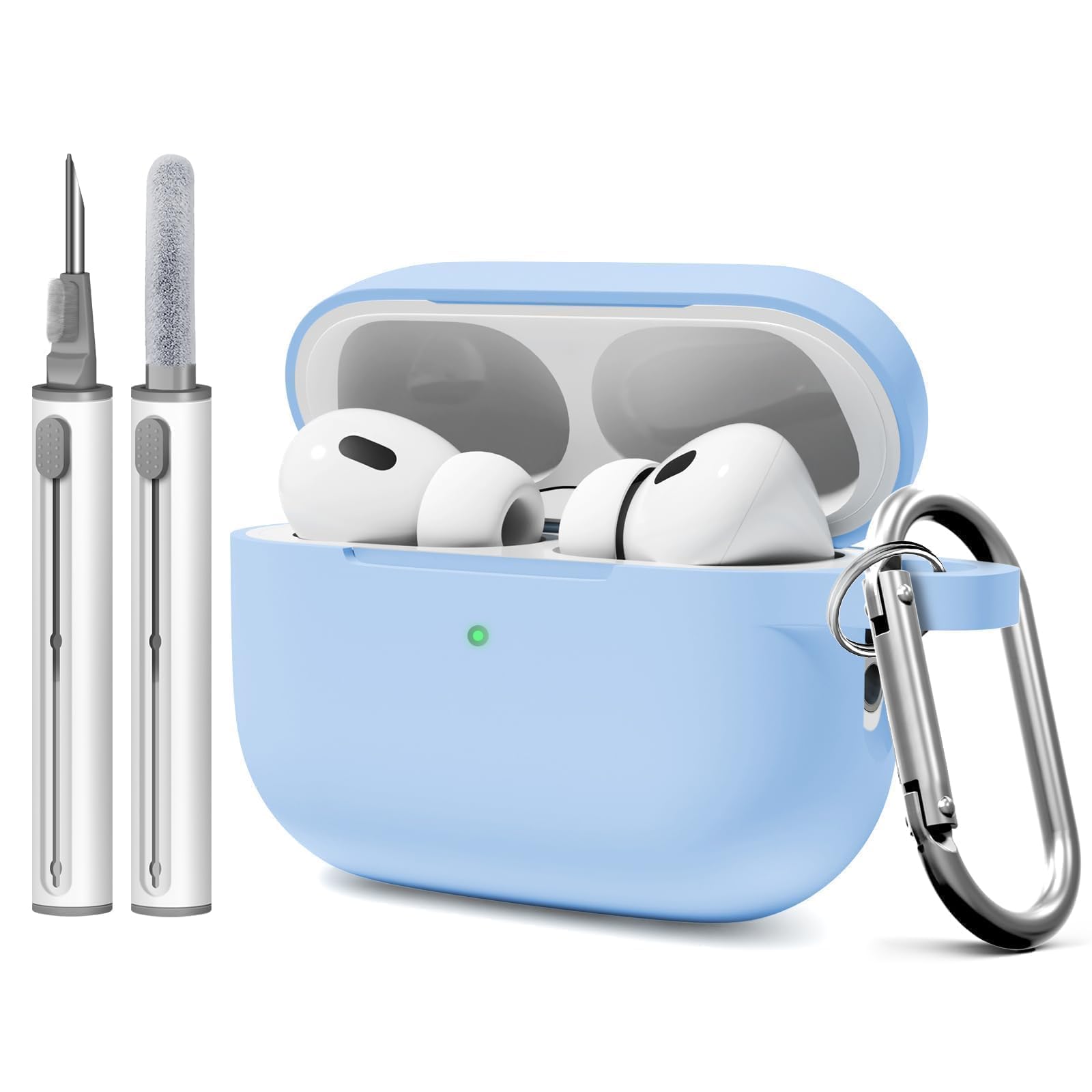 Photo 1 of Woyinger Compatible with AirPod Pro Case Cover with Cleaner Kit, Soft Silicone Cover for AirPods Pro 2nd Generati/1st Comes with Keychain for Women Men,Suitable for 2nd Generation Case,Sky Blue