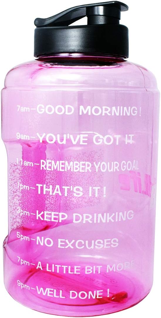 QuiFit Motivational Gallon Water Bottle - with Time Marker BPA-Free Reusable Sport Fitness Water Jug Wide Mouth Opening Easy to Fill for Measuring Your Daily Water Intake