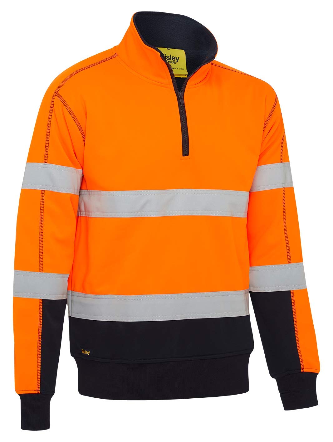 Bisley Workwear UKK6987T_TT05 Taped Hi-Vis Fleece Pullover with Sherpa Lining 300gsm - Orange/Navy, XL