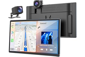 Volam 9" Wireless Carplay Screen for Car with 4K + 1080P Dash cam and Backup Camera Support Apple Carplay and Android Auto Car Play with Voice Assistant Bluetooth GPS Navigation AUX