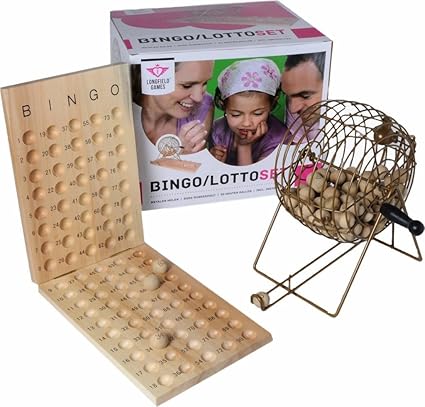 Bingo-Spiel mit Metallkorb + Holzbrett 90 Kugeln / System 15 aus 90