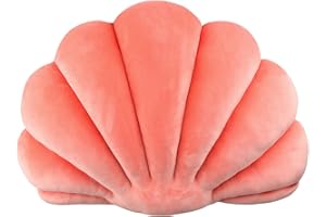 Yi-gog Seashell Pillow Sea Shaped Decorative Princess Throw Pillow 3D Velvet Soft Ocean Cute Throw Pillows for Bed Couch Chair Sofa Room 18 X 13 inch
