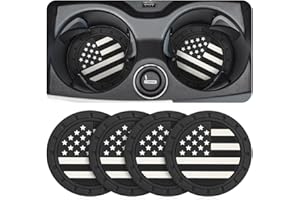 Osilly Car Cup Holder Coasters, 4 Pack American Flag Insert Car Cup Coaster, 2.75 Inch PVC Anti Slip Shockproof Embedded Drink Mat, Car Interior Decoration Accessories for SUV, Truck (Black)