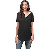 Youdiao Chemo Port Shirts for Women Short Sleeve Post-Surgery Recovery with 2 Side Snaps Dual Zipper Dialysis Cancer Clothing