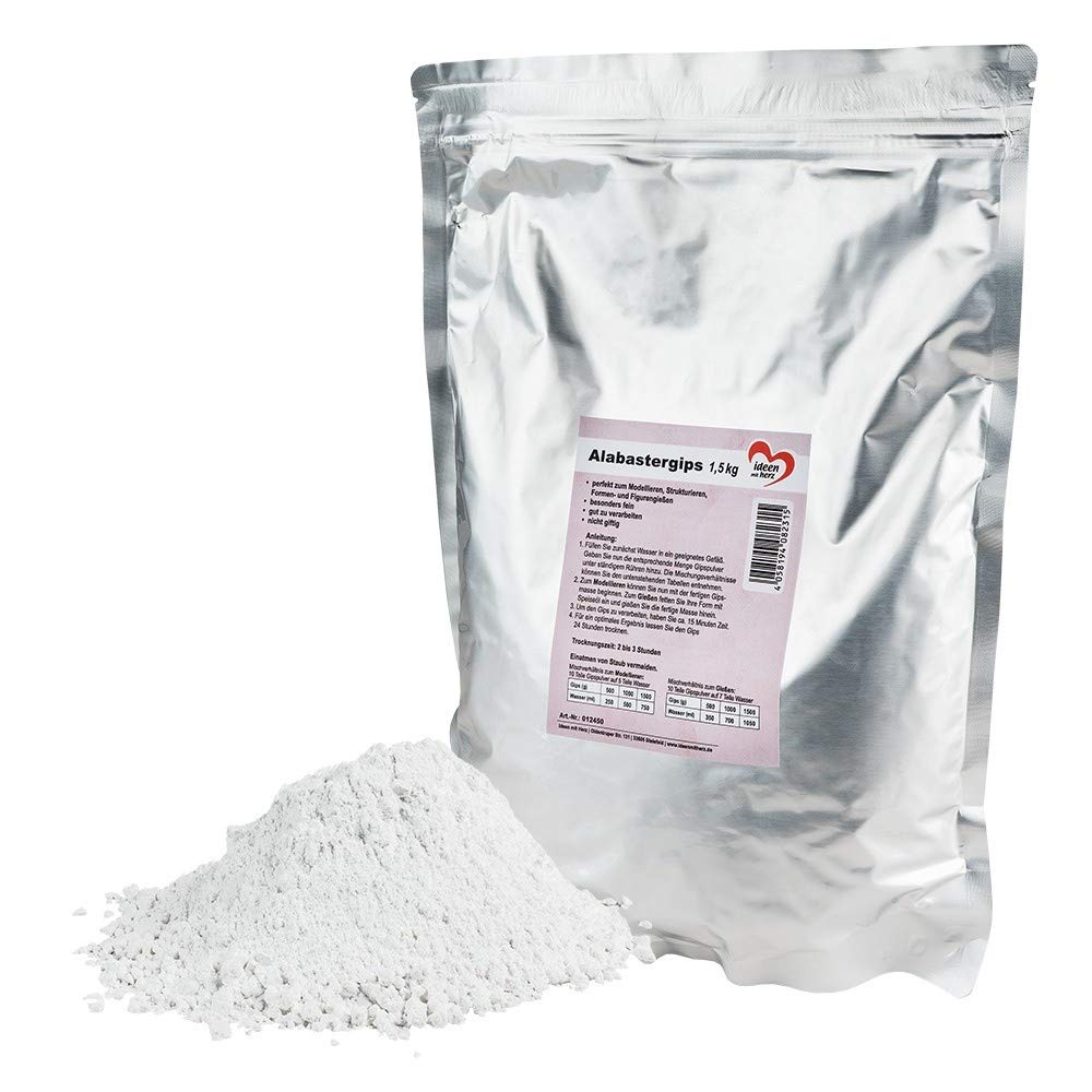 Ideen mit Herz Alabaster Plaster | Modelling Plaster for Casting | Craft Plaster | Fine Plaster Powder | Ideal for Crafts & Modelling | 1500 g