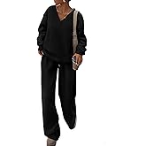 PRETTYGARDEN Casual Winter Two Piece Sets for Women 2026 V Neck Sweatshirt Loose Wide Leg Pants Tracksuit Knit Fall Outfits