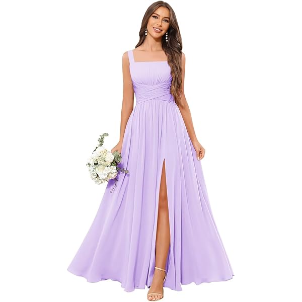 wisteria bridesmaid dresses amazon BABARONI V Neck Long Chiffon Dress with Bow Wisteria, Wisteria / US0