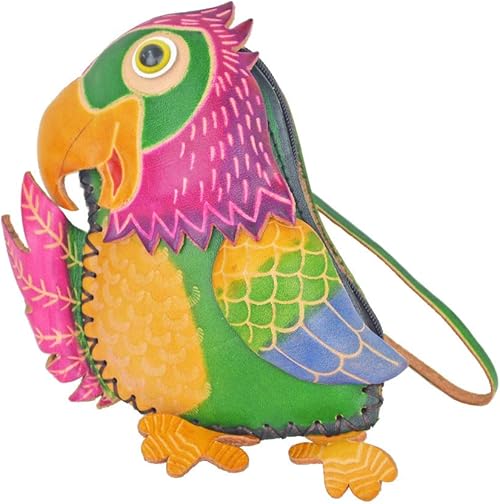 Amazon アニマルポーチ 牛革ポーチ 小銭入れ 鳥 バード インコ 6色 かわいい おしゃれ プレゼント 手作り お財布 ハンドメイド アジアン雑貨 緑 バッグ スーツケース
