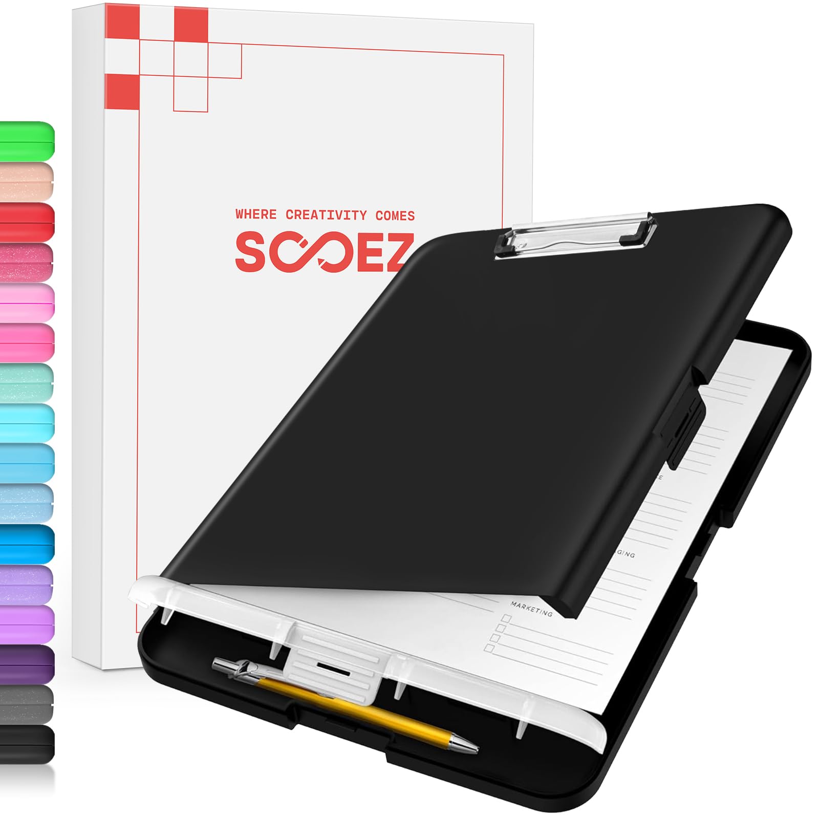 Photo 1 of Sooez Clipboard with Storage, High Capacity Nursing Clip Board 8.5 x 11 with Pen Holder & Low Profile Clip, Plastic Clipboards Case Box, Teacher Must Haves School Office Supplies,Letter Size/ A4