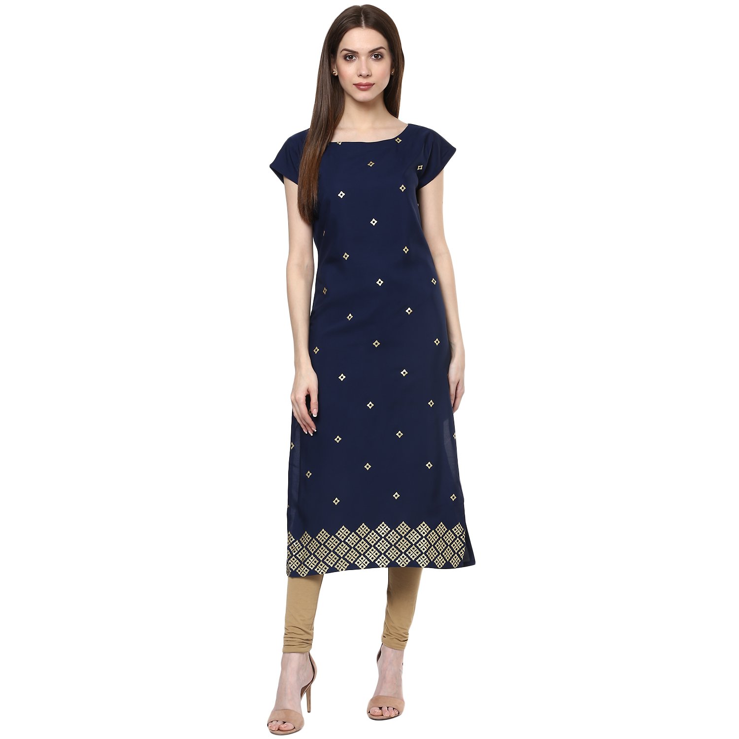 ziyaa women's blue color self print straight crepe kurta