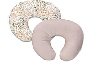 LETHOOLY Nursing Pillow Cover,2-Pack Removable Cover for Breastfeeding Pillows,Ultra-Soft Baby Nursing Pillow, Fits Newborn Feeding Pillow 22.5in*18in（Daisy&Solid Color）