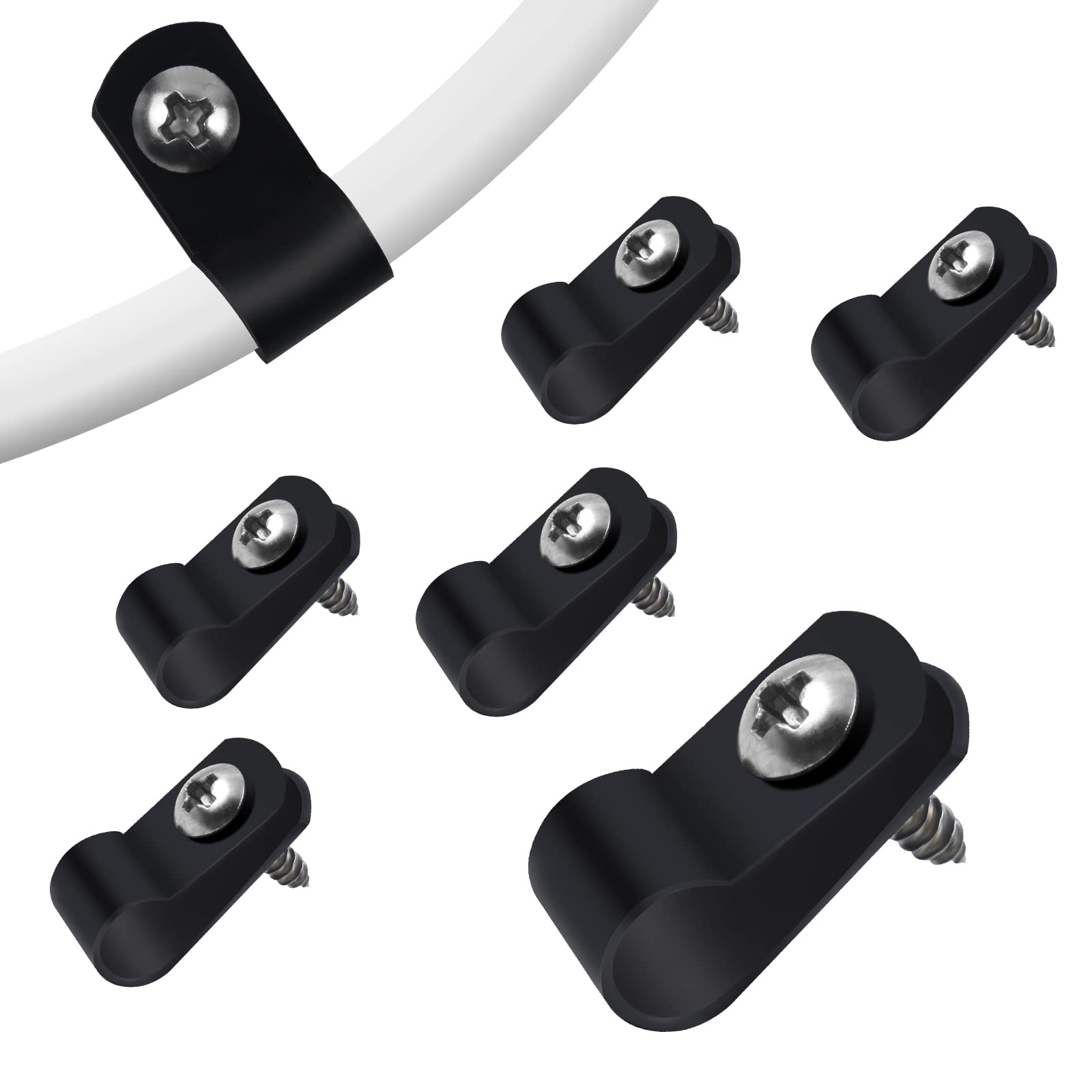 Aroidful 100pcs R Type Nylon Cable Clips,1/4inch Cable Management Clips,Wire clamp with Stainless Steel Screws,Cable clamp for Home and Office