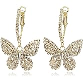 Gold Rhinestone Butterfly Earrings for Women Dainty Crystal Butterfly Dangle Earrings Cute Butterfly Hoop Dangling Earrings Trendy Wedding Jewelry Accessories