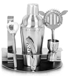 Premium 7 Piece Cocktail Making Set & Bar Shaker Kit by Bar Brat ™/Free 130 Cocktail Recipe (ebook) Included/Pre-Built Stainless Steel Stand For All Your Bar Pieces