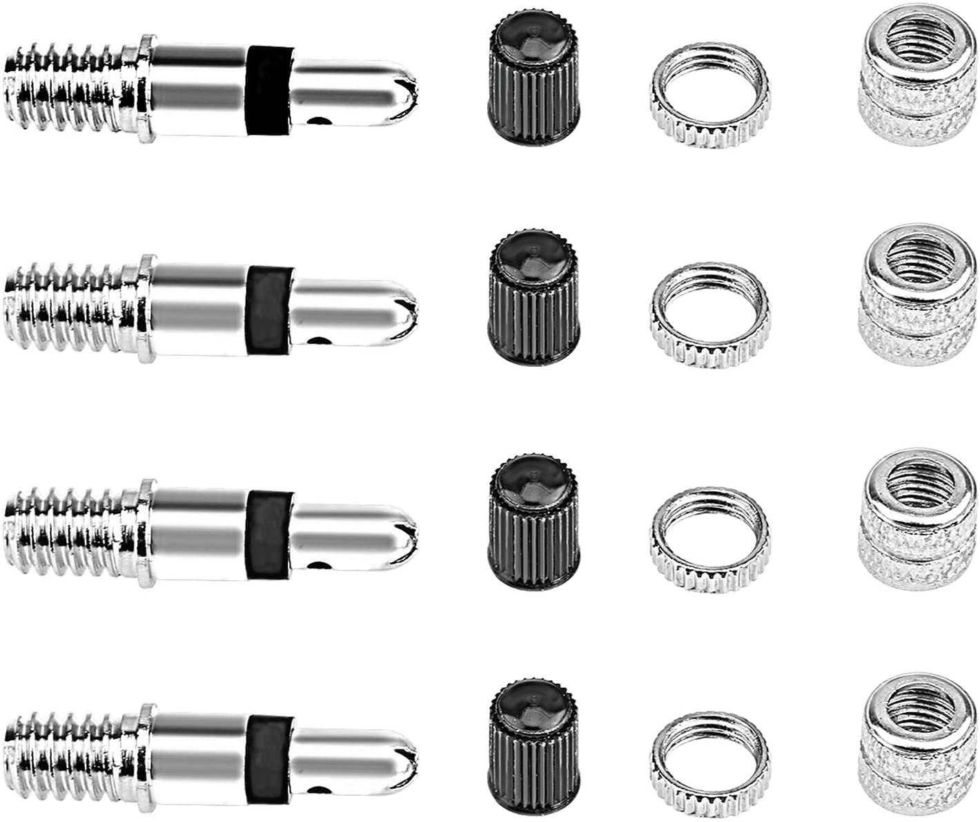 Voarge 16 Piece Bicycle Valve Dunlop Express Valve Complete Set Adapter Bicycle Valve + Nuts + Valve Caps Valve Core Tyre Valve Core for Standard Normal Valve Replacement Tyre Valves