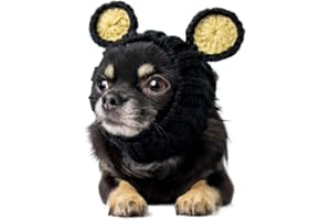 Zoo Snoods Black Bear Costume for Dogs & Cats, Small - Warm No Flap Ear Wrap Hood for Pets, Dog Outfit for Winters, Halloween, Christmas & New Year, Soft Yarn Ear Covers
