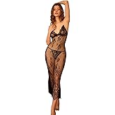 SHENHE Women's Lace See Through V-Neck Sexy Babydoll Lingerie Nightdress and Thong Set