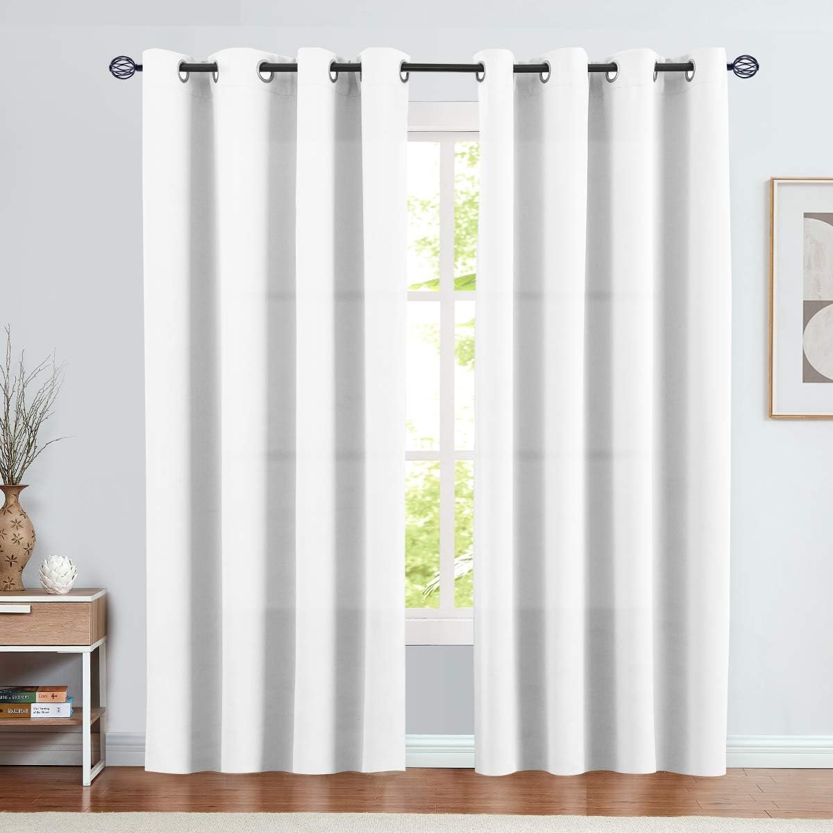 VangaoWhite Curtain 84 Inches Long for Living Room Bedroom Room Darkening Window Treatment Panel Triple Weave Moderate Blackout Drape Grommet Top 1 Panel