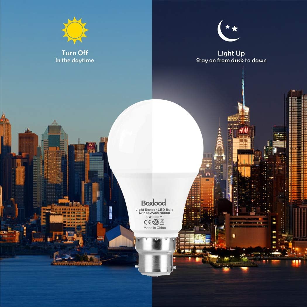 Boxlood Dusk Till Dawn Light Bulbs, 3000K Warm White, 9W 60W Equivalent, B22 Energy Saving Light Bulbs - Image 4