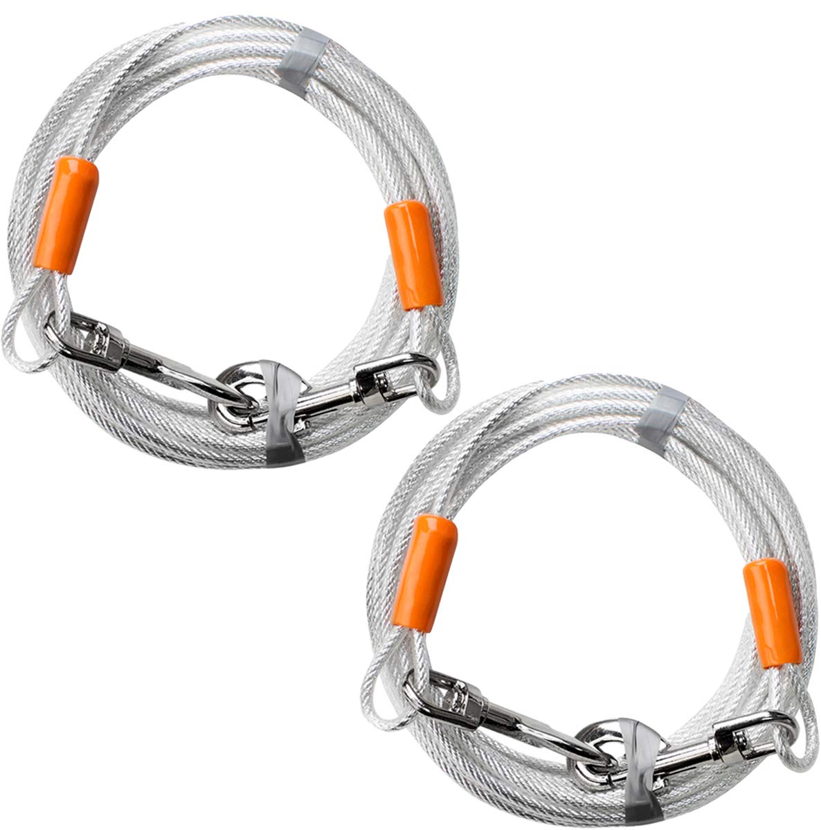 BV Dog Tie Out Cable 25 Feet - Heavy Duty, Reflective, Silver, Up to 90 Pounds