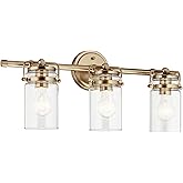 Kichler, Brinley 24" 3 Light Vanity Light with Clear Glass in Champagne Bronze for Bathroom and Powder Room, (24" W x 10.25" 
