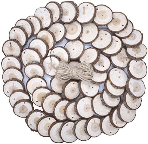 Wood Slices 60 Pcs 2.37"-2.75" Unfinished Predrilled with Hole Loveself Round Discs Wooden Circles for Centerpieces Coasters Christmas Ornaments DIY Crafts (60 Pcs 2.37"-2.75")