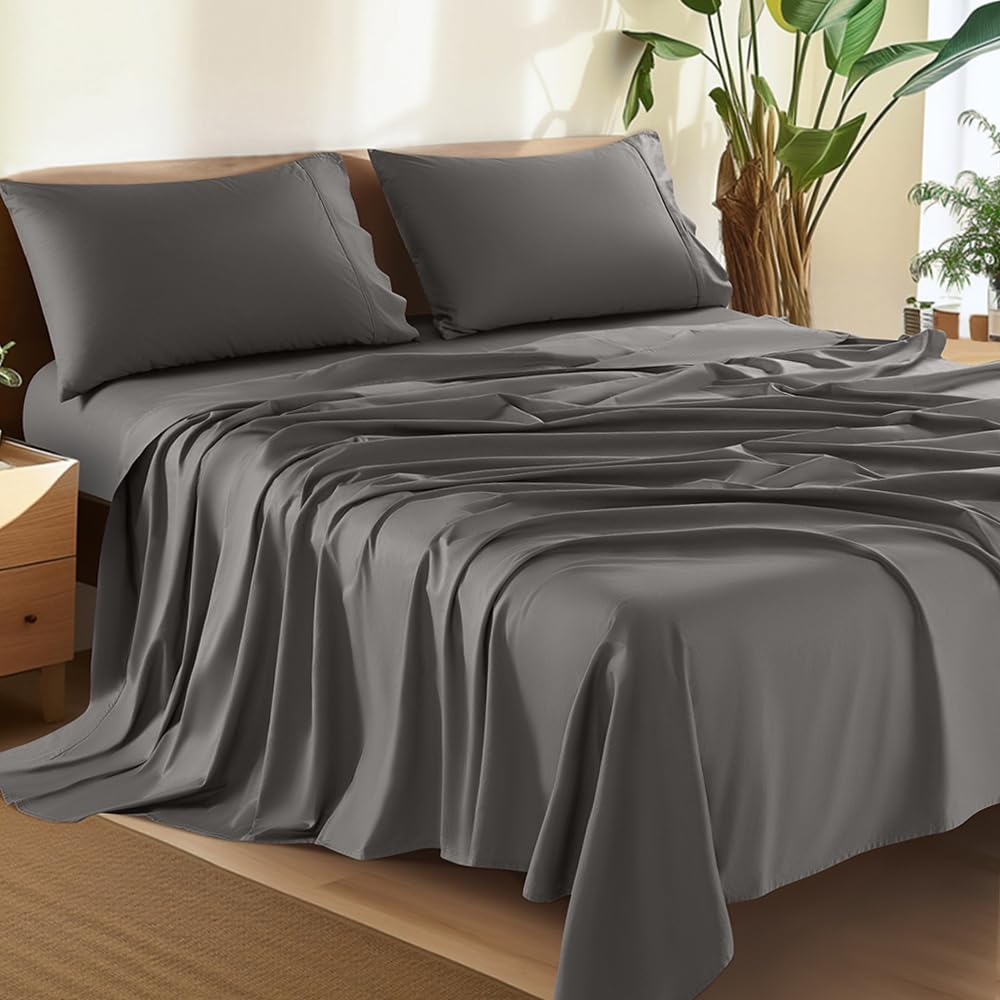 Photo 1 of Shilucheng 100% Cotton King Size Sheets Set - 1500 Thread Count?Luxury Egyptian Cotton Bed Sheets?5-Star Hotel Quality Sheets, Breathable & Cooling, 16 Inch Deep Pocket - 4 Piece (Dark Grey)