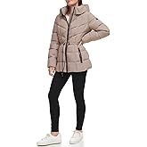 DKNY Womens Hooded Cinch Waist Puffer Coat