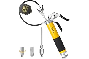 UTOOL Grease Gun, 8000 PSI Heavy Duty Pistol Grip Grease Gun Kit, 14 oz Capacity, 20 Inch Rubber Flex Hose, 1 Patented Double Handle Coupler, 1 Basic Coupler, 1 Needle Nozzle, 1 Hose Swivel