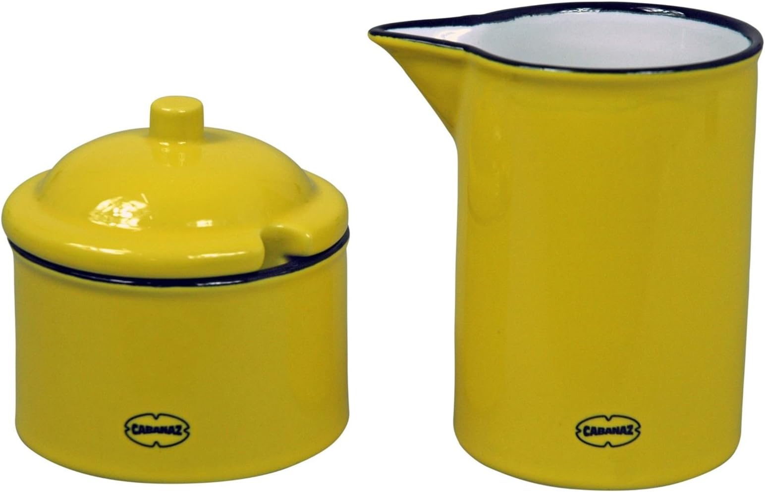 Cabanaz Retro Enamel Effect Ceramic Milk Jug Creamer 6.26 fl oz and Sugar Pot 4.05 fl oz Set of 2 | Sunny Yellow