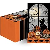 Horaldaily 100Pcs Halloween Paper Napkins, Buffalo Plaid and Dots Pumpkin Moon Cat Bats