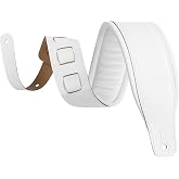 Levy's Leathers Deluxe 3" Padded Leather Guitar Strap; White &amp; White | Extra wide Handcrafted Genuine Leather for comfort and dependability Adjustable Height (M26PD-WHT_WHT)