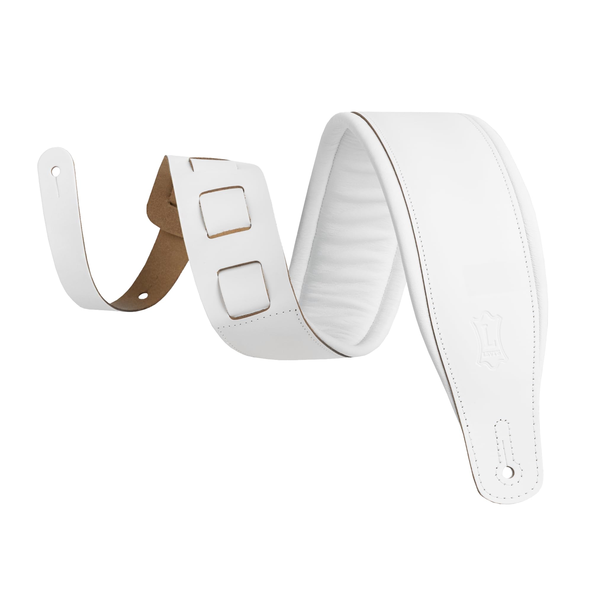 Levy's Leathers Amped Leather Series 3" Wide Top Grain Leather Guitar Straps; White (M26PD-WHT_WHT)