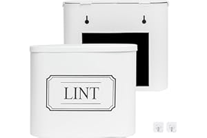 GENMOUS & CO. GENMOUS Modern Farmhouse Metal Magnetic Lint Bin With Lids For Laundry Room Organization and Storage, Wall Mounted Lint Container Holder Box, Dryer Lint Trash Can For Laundry Room Decor, White