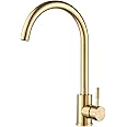 Kohonby Single Handle High Arc Brushed Gold Kitchen Faucet Stainless Steel Commercial Single Hole Kitchen Sink Faucet,Modern One Hole Bar Sink Faucet(Brushed Gold)