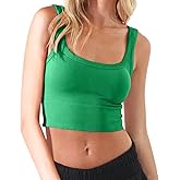 CHYRII Womens Summer Square Neck Going Out Tops Ribbed Basic Tank Crop Workout Tops