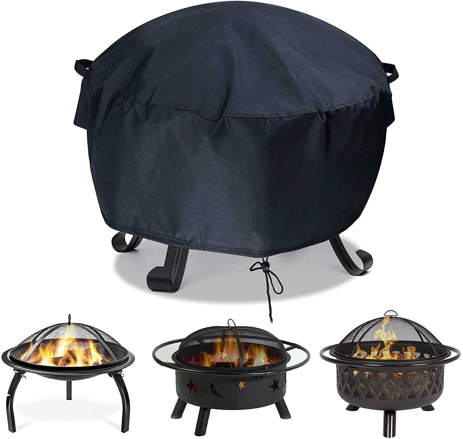 Iptienda Fire Pit Cover, 66x31cm Firepit Covers Waterproof, Round Firepit Cover Gas Fire Pit Covers Anti-UV with Drawstring for small firepits