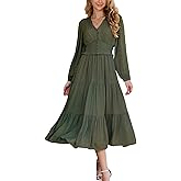 S. Adriana Women's Long Sleeve Flowy Maxi Dress Smocked Waist A-Line Casual Semi Formal Wedding Guest Dresses