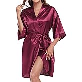 Chic Defend Women's Satin Robe Short Silky Bathrobes Bridesmaid Bride Wedding Party Robes Sexy Kimono Sleepwear with Pockets