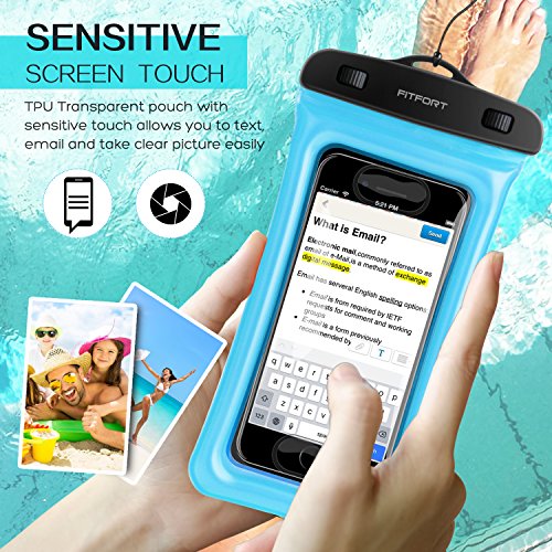 Floating Waterproof Case Phone Pouch - FITFORT Touch ID Fingerprints Available TPU Clear Dry Bag for iPhone X 8 7 Plus Samsung Galaxy Google Pixel HTC LG Sony (2-Pack)-Blue&Crystal