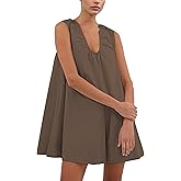 TAQCUX Babydoll Dress for Women Summer Tank Mini Dresses Sleeveless Scoop Neck Ruched Short Sundress with Pockets(Brown-S)