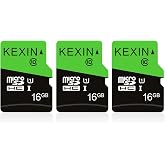 KEXIN 16GB Micro SD Card 3 Pack with SD Adapter microSDHC Memory Card UHS-I C10 U1 Micro SD Card Full HD High Speed TF Card for Smartphone Tablet Action Camera Dash Cam Drone Game Console