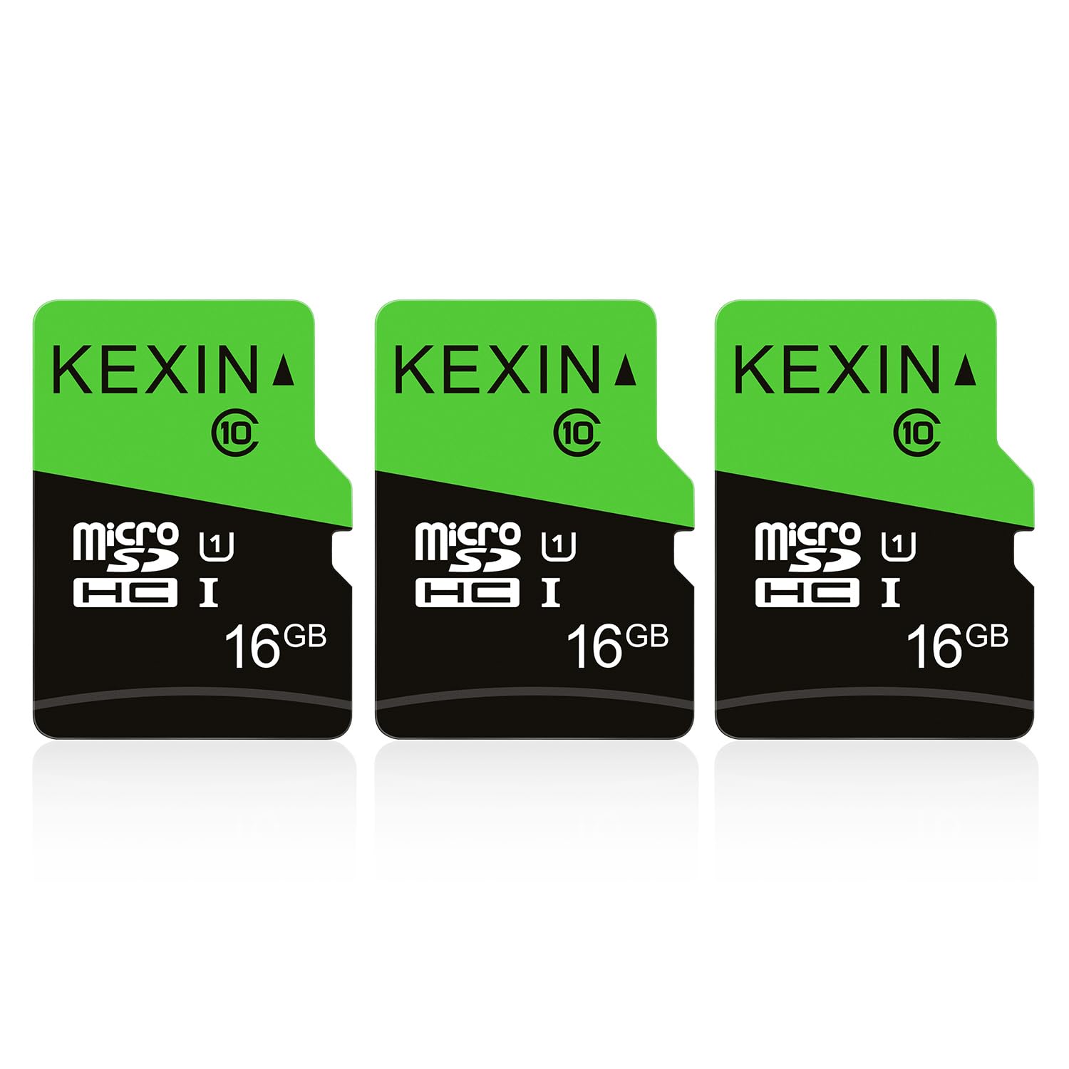 KEXIN Micro SD Card 16GB 3 Pack MicroSDHC Memory Card UHS-1 Up to 80MB/s Read, Class 10 C10 U1 TF Card for Camera, Smartphone, Security System, Drone, Tablet (Black Green)