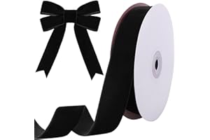 Tsorode 10 Yards Black Velvet Ribbon 1 Inch for Christmas Tree,Velvet Christmas Ribbon for Gift Wrapping Crafts Bow Wreath Holiday Decorations (Black)