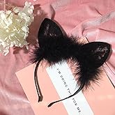 AKOAK 1 Pack Girl Woman Cat Ear Headpiece with Sexy Cute Lace Feather Hair Accessory Wedding Dance Party Cosplay Costume Headpiece, Black