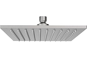 Aquaiaw Fixed Rainfall Shower Head, Seamless Laser Soldered 304 Stainless Steel, Integral 1-Piece, Wall Or Ceiling High Pressure Head Shower, 2.5 GPM, Brass Joint (8 inch Square, PVD Brushed Nickel)