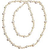 Long Pearl Necklace for Women Gold, 63 Inch Layered Necklace with Large Faux Pearls & Golden Rings, Multi Strand Chain Gift for Valentines Day Christmas