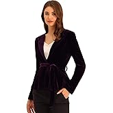 Allegra K Women's Work Office Velvet Belted Lapel Collar Blazer Jacket