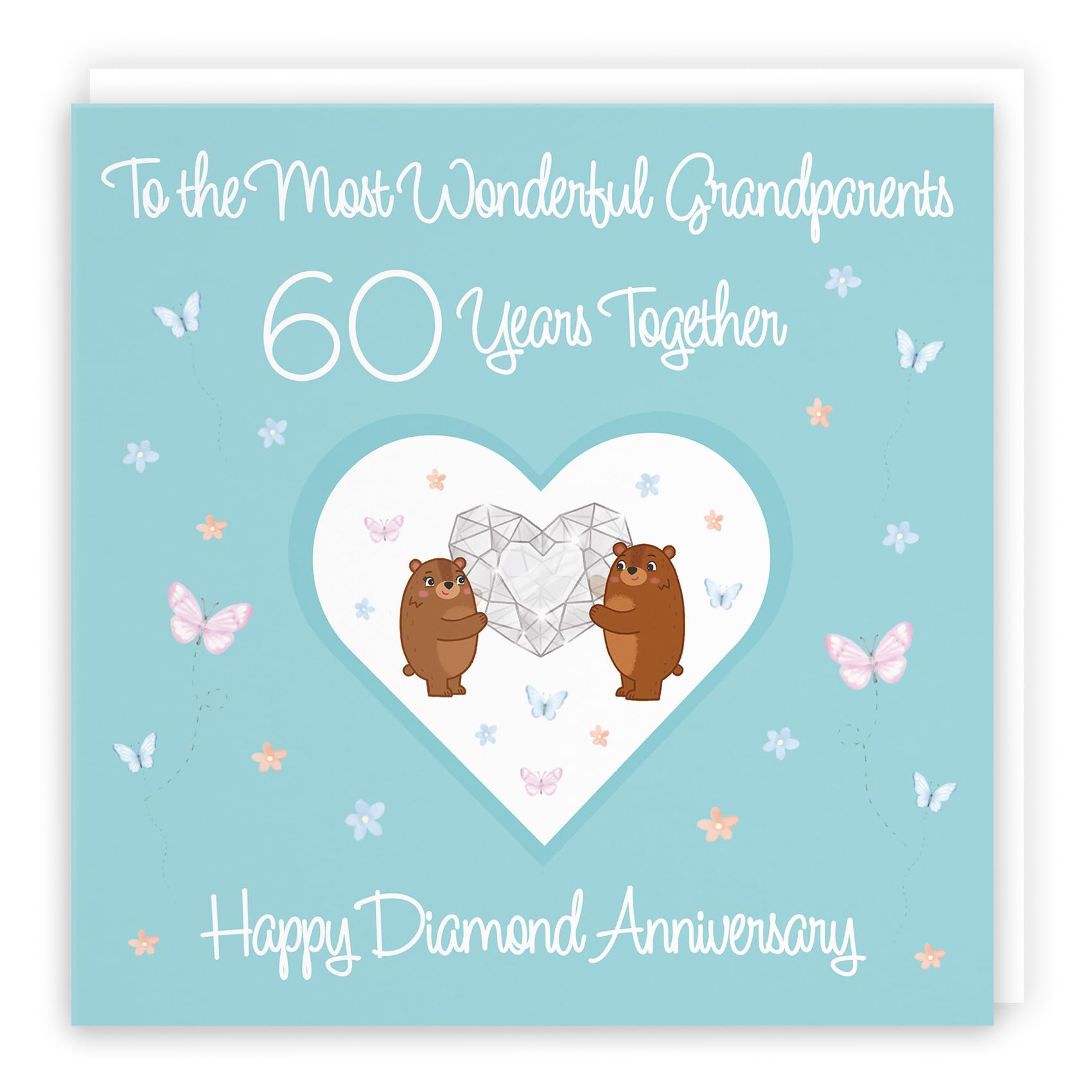 Hunts England - Large Grandparents 60th Anniversary Card - 60 Years - Diamond Anniversary - Romantic Meadows - Fun Card - 60th Anniversary Card For Grandparents - 210 x 210 mm