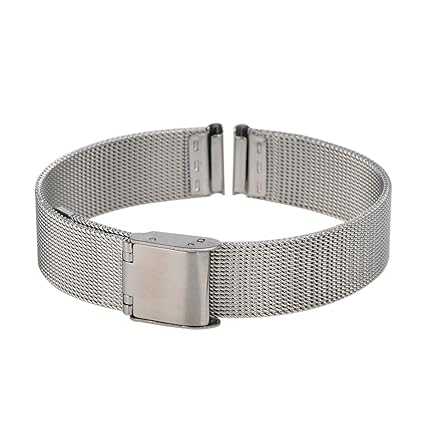 Xuexy 14mm Pebble Time Round Milanese Wire Mesh Stainless Steel Watch Band Strap Replacement Bracelet, Silver
